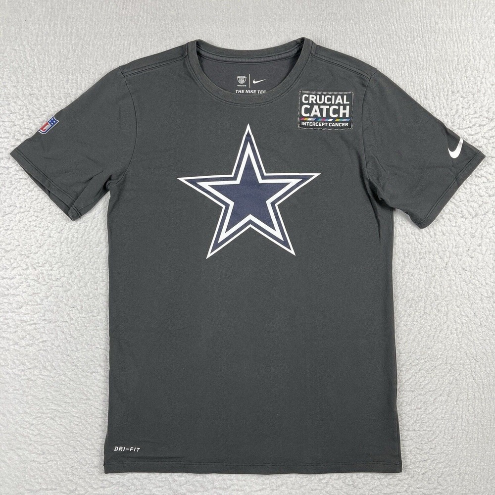 Dallas Cowboys Shirt Mens Small Gray Nike Tee Athletic Cut Crucial Catch NFL